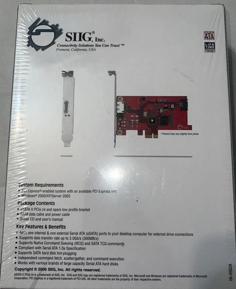 SIIG e SATA II PCIe i/e Adapter Interface Cards PCI Express Desktops SEALED - Image 2 of 4