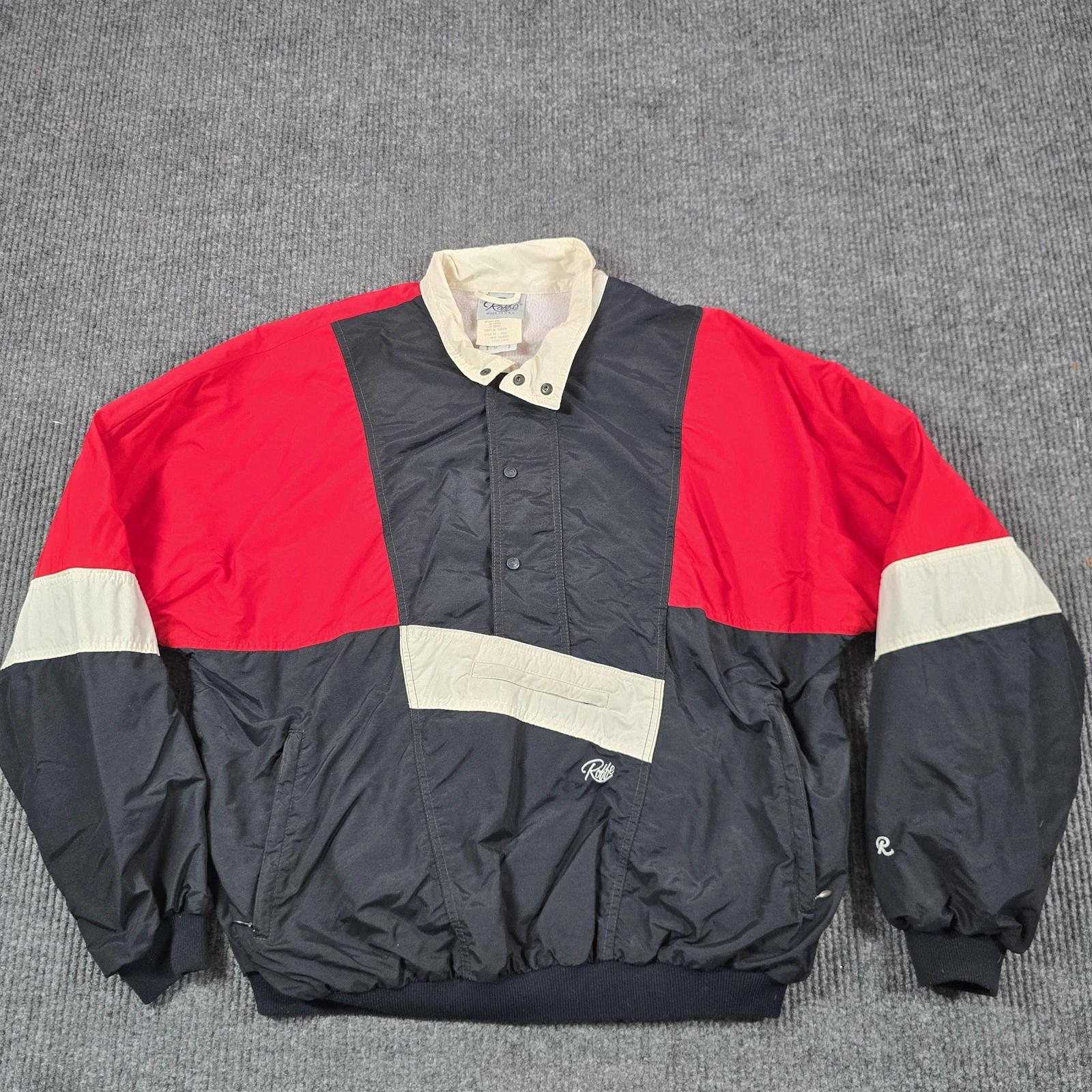 Vintage Roffe Jacket Mens XL Black Red Windbreaker Lined Insulated Sunspot USA