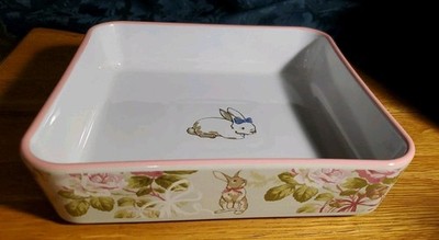 Zrike Laura Ashley Spring Easter Bunny Rabbit Floral 9'' Square Baker Baking Dish