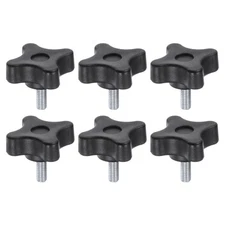 6pcs Star Knobs M5 x 12mm 4-Star Stud Knob Hand Tightening Clamping Screw Black