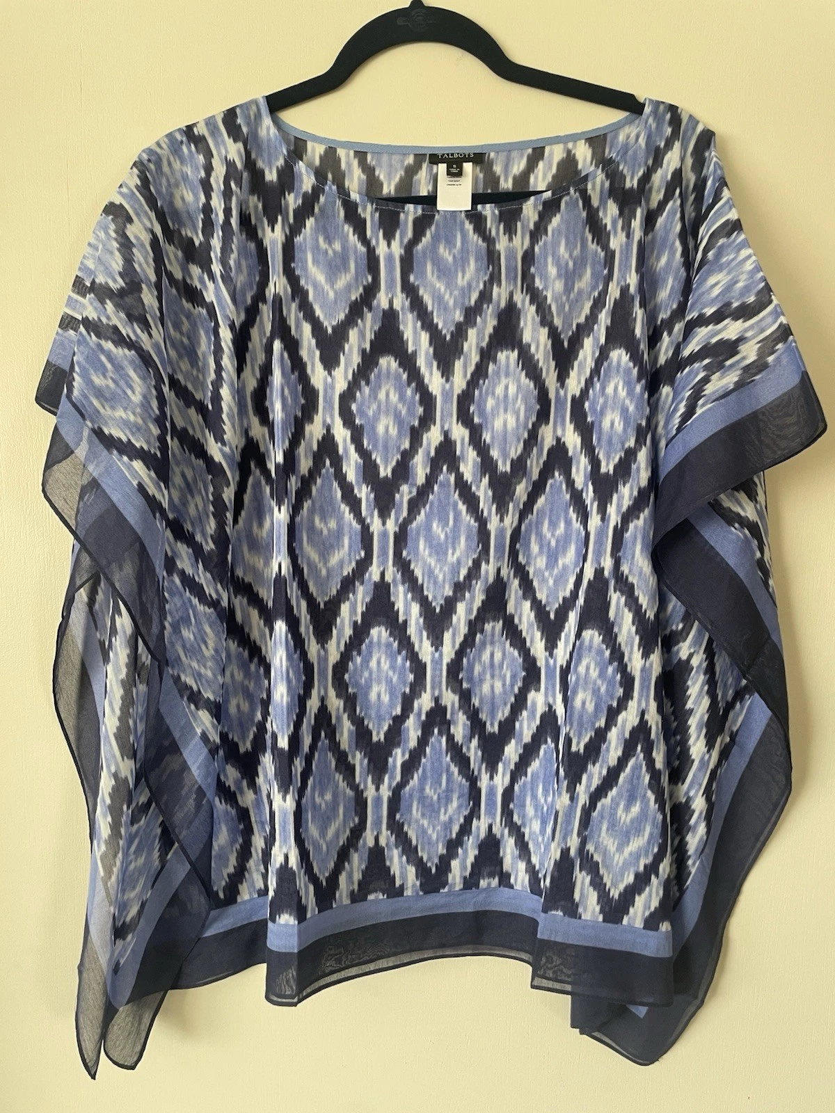 Talbots Blue Silk Boho Coastal Grandma Resort 90s Y2K Beach Semi Sheer Poncho S