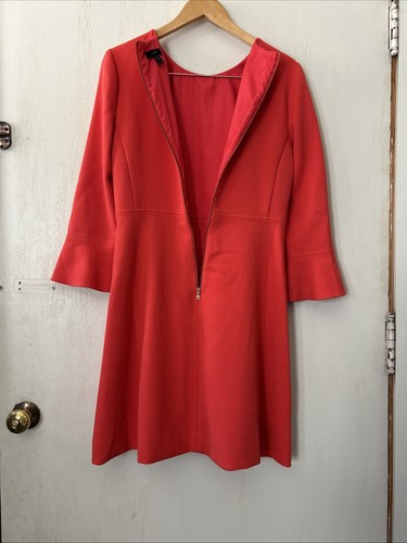 Abito crepe manica a campana JCrew taglia 8 e7848 rosso papaya scuro abito ufficio $129 prezzo consigliato - Foto 10 di 13