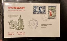 TUNISIA 1964 SWISSAIR GENEVE TUNIS REGISTERED COVER