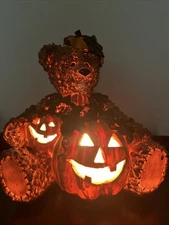 Halloween Light-Up Tabletop 10" Bear Resin Collectible Pumpkins