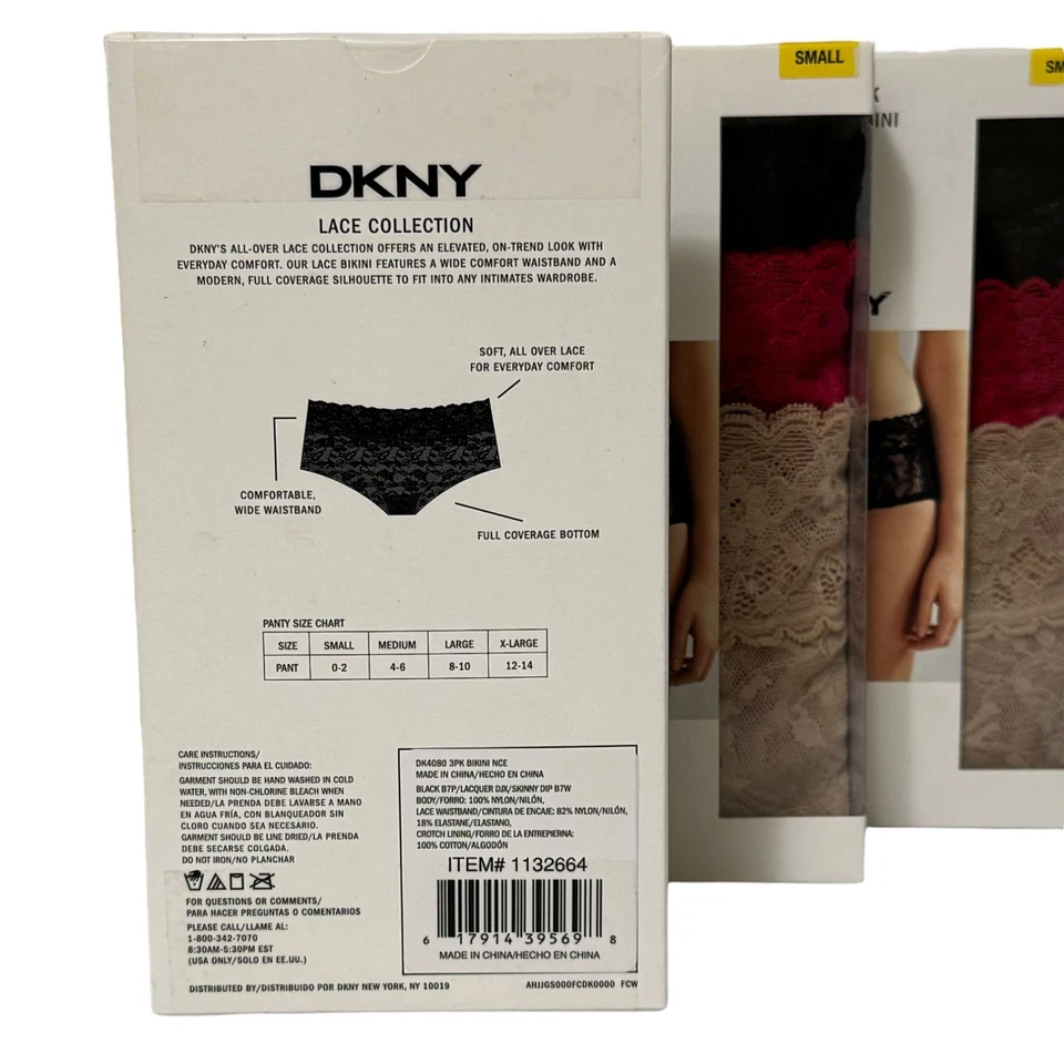 NUEVO DKNY Mujer 9 Pares Bragas de Bikini-3 Cajas-Underslimmers Encaje Rojo Negro Pequeño Foto 4 de 4