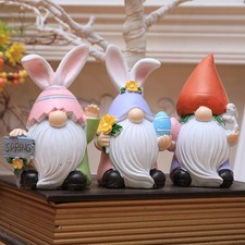 Easter Bunny Gnome Resin Figurine for Home Decor Desktop Ornament Spring Theme