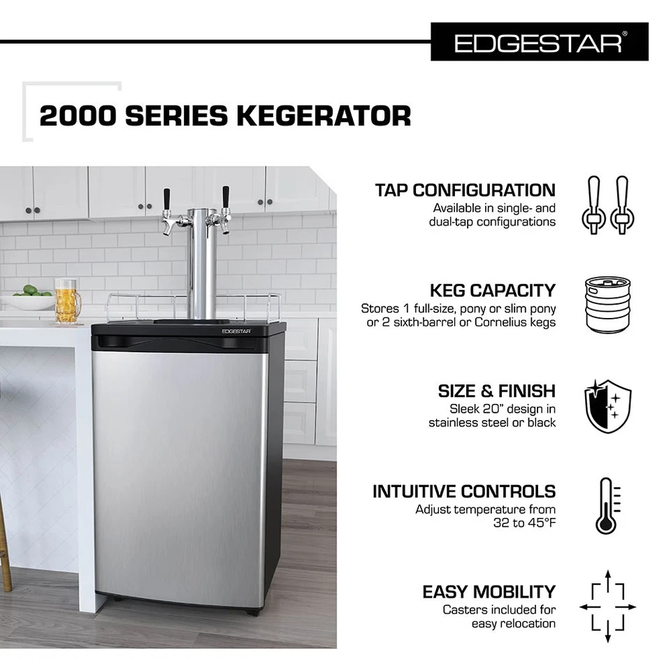 Enfriador de cerveza EdgeStar KC2000 20"W Kegerator y barril para tamaño completo - inoxidable Foto 2 de 4