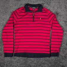 Polo Ralph Lauren 1/4 Zip Pullover Sweater Boys XL Red Navy Striped Pony EUC