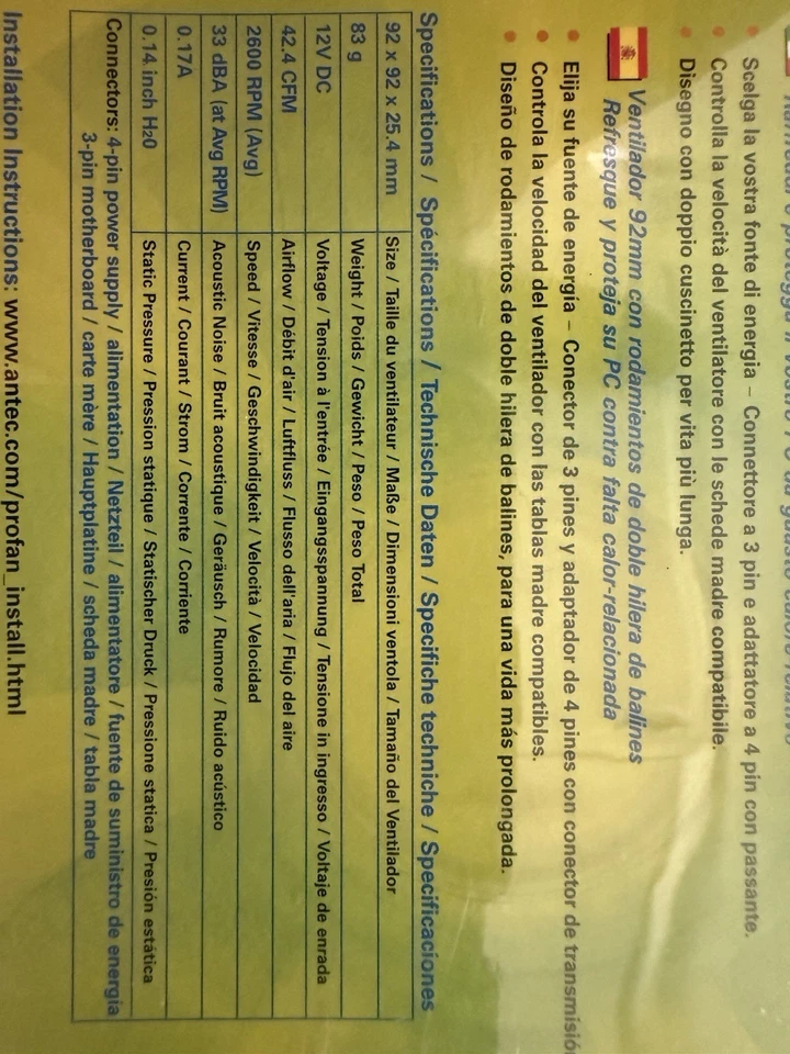 Antec Pro Series Ball Bearing 92mm PC Case Fan CaseFan NEW - Image 2 of 2