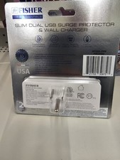 Fisher Slim Surge Protector & Wall Charger, Dual USB Ports, 4 Outlets, White