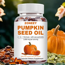 1/2 PACK Pumpkin Seed Oil 3000mg with Saw Palmetto 120 Softgels with Box