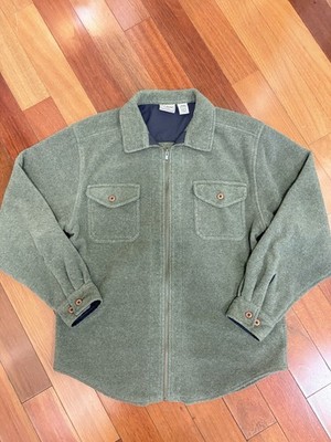 LLBean Olive Green Fleece shacket full zip shirt jacket workwear utility mens SM