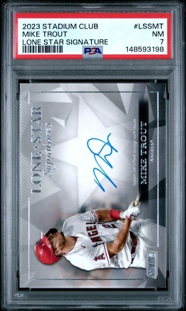 2023 Mike Trout Topps Stadium Club Lone Star Signature Auto /25 PSA 7 NM 