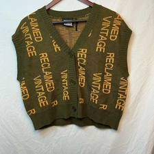 Reclaimed Vintage Knitted Fabric Retro Fashion Unisex Graphic Print Vest Sz M