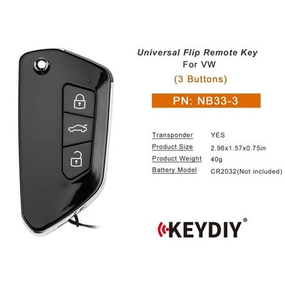 10PCS KEYDIY KD NB33-3 Universal Flip Remote Key 3 Buttons for V-W Type