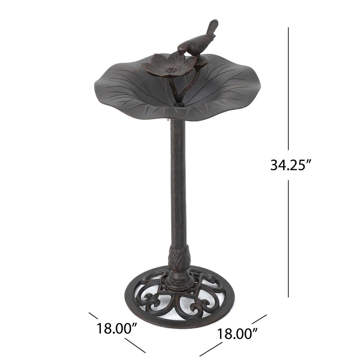 e Outdoor Aluminum and Iron Top Bird Bath with Iron Base, Bronze