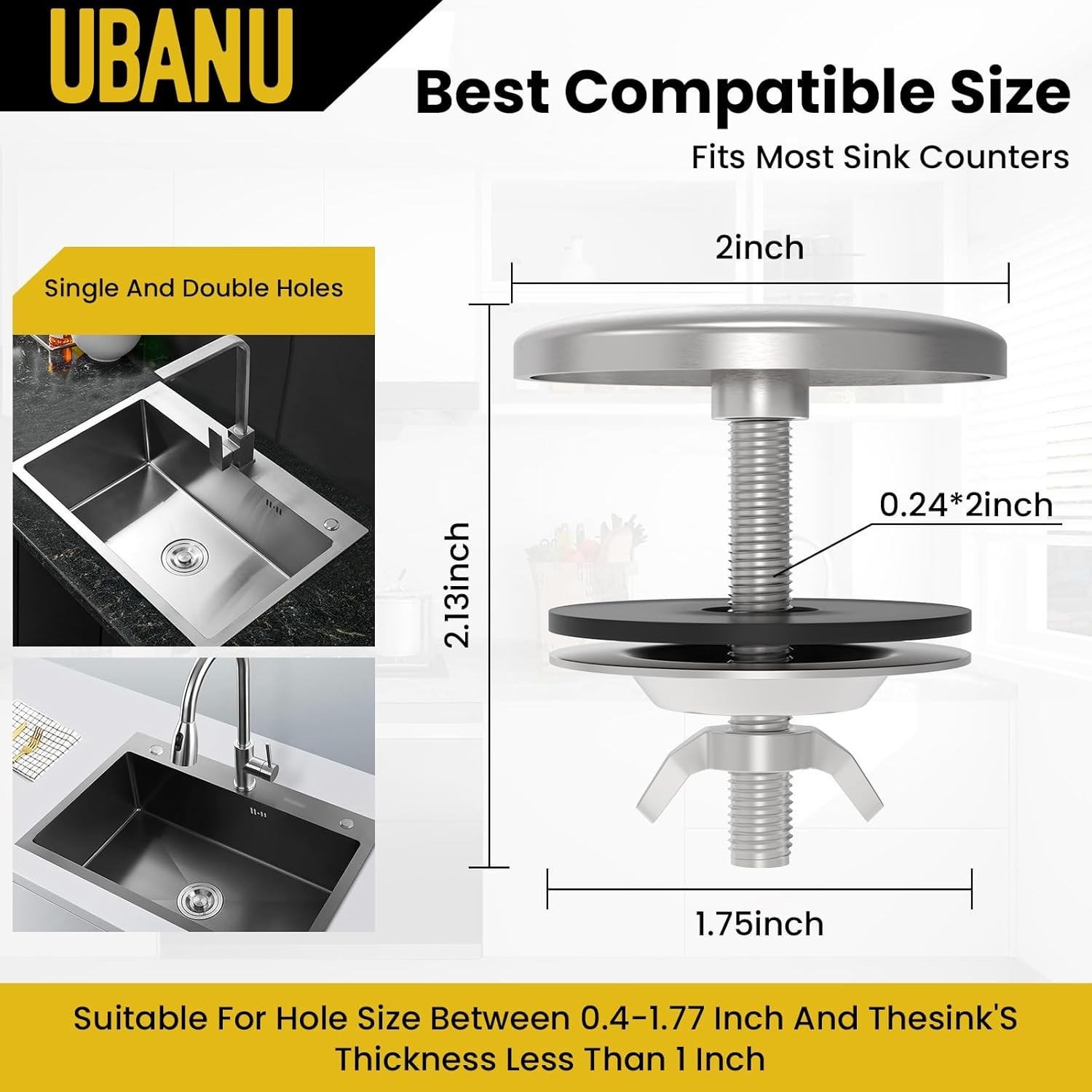 2Pcs Stainless Steel Zinc Kitchen Sink Hole Cover Tap Stopper Leaks