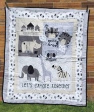 Grey Animal Let's Explore Together Home Quilted Baby Quilt- New