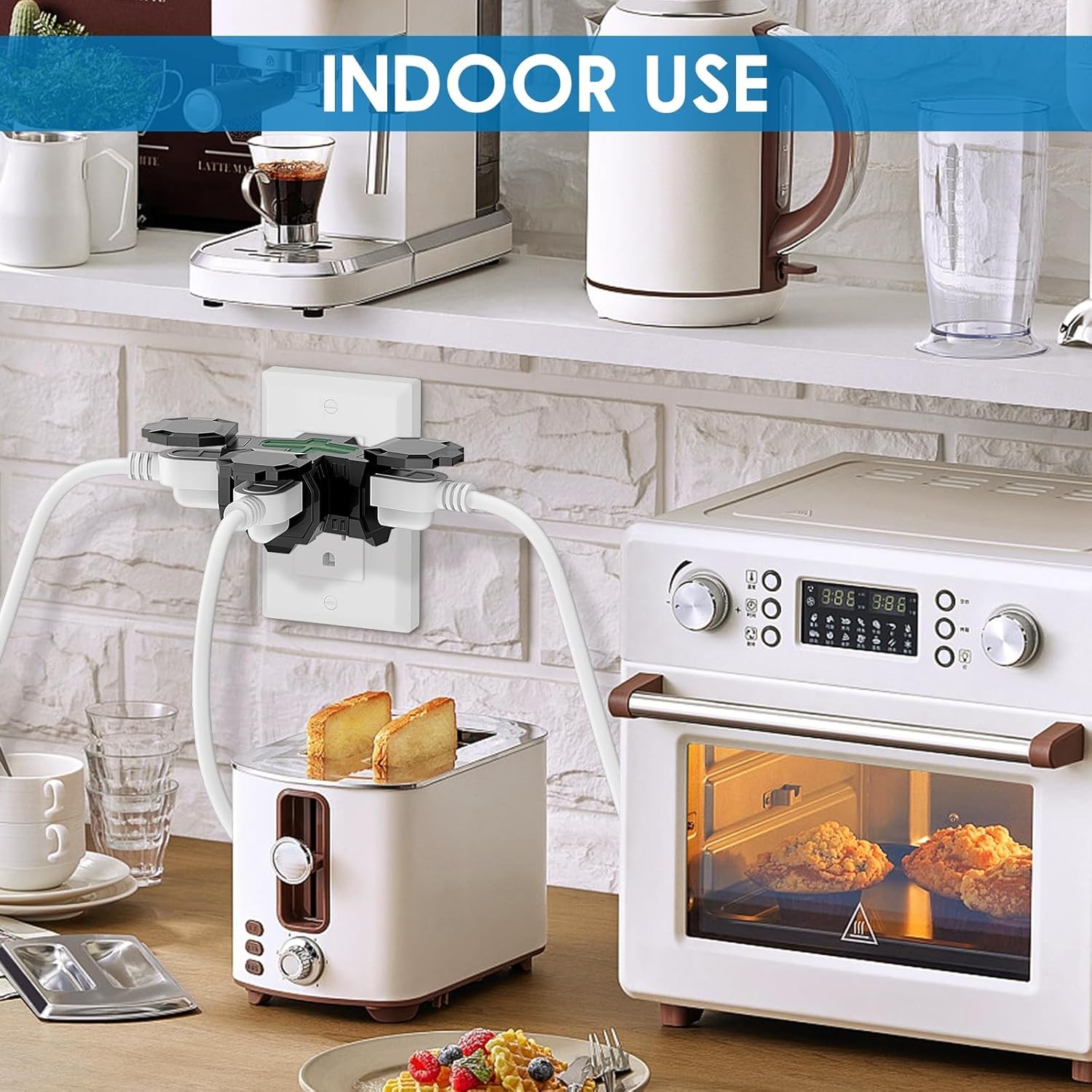 K KASONIC - Electrical Multi-Outlet, 3-Way Indoor Outdoor Adapter with Green 