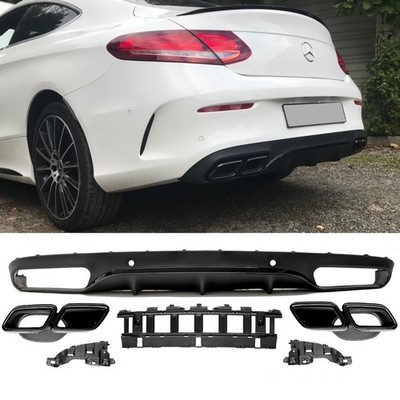 Heckdiffusor Schwarz Glanz+ Blenden für Mercedes C-Klasse C205 A205 AMG Sport