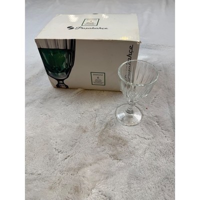 Pasabahce Diamond Stemware Set of 6 Clear Ribbed Glass Goblets 4 Inch Wine Water