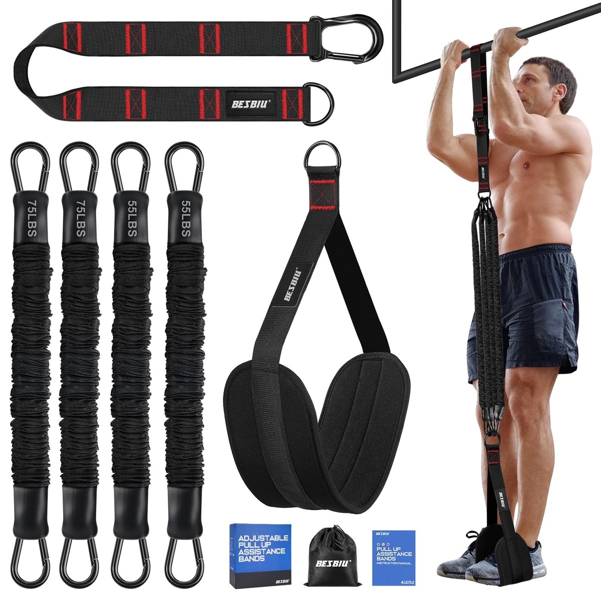 Pull Up Assistance Bands 260lbs Black Adjustable Heavy Resistance