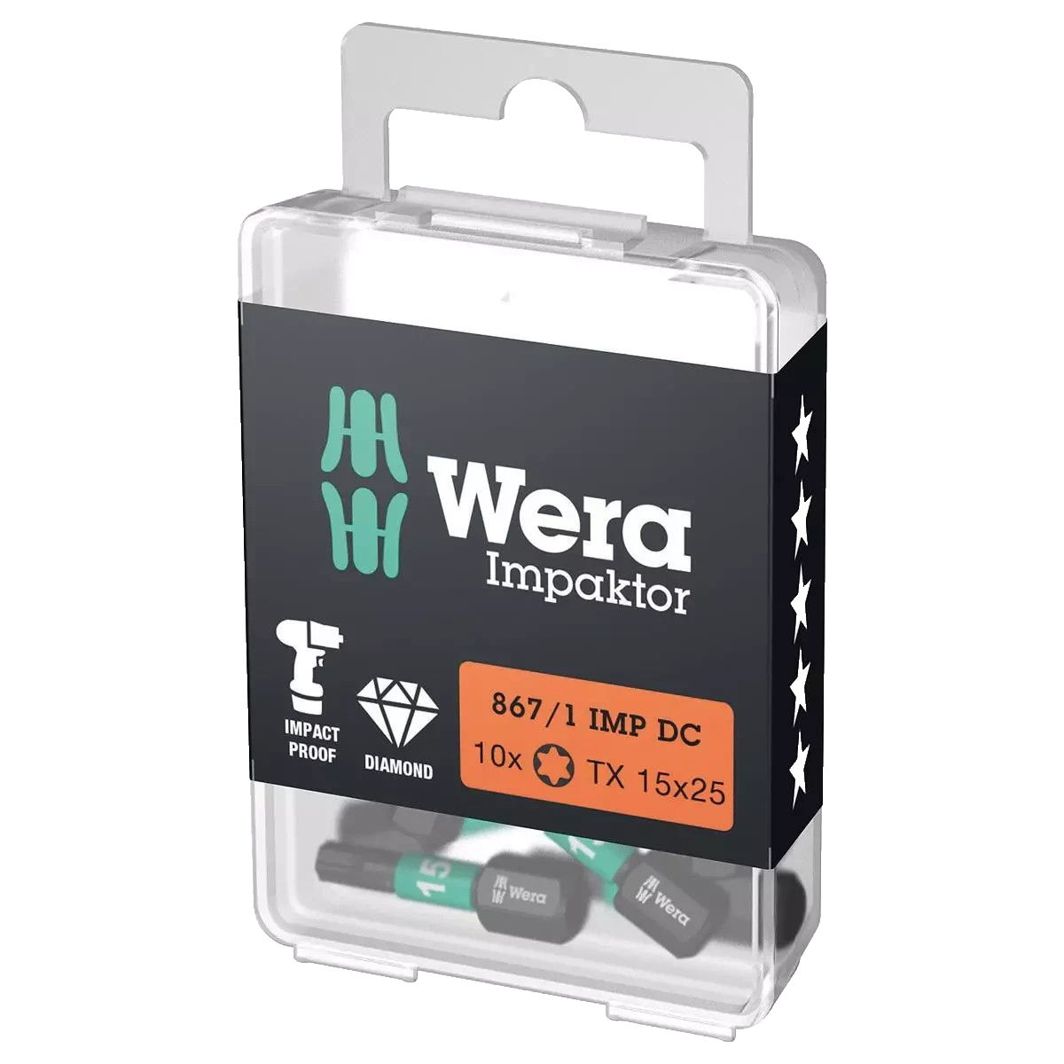 Wera 867/1 Impaktor Torx Screwdriver Bits TX15 x 25mm Pack of 10