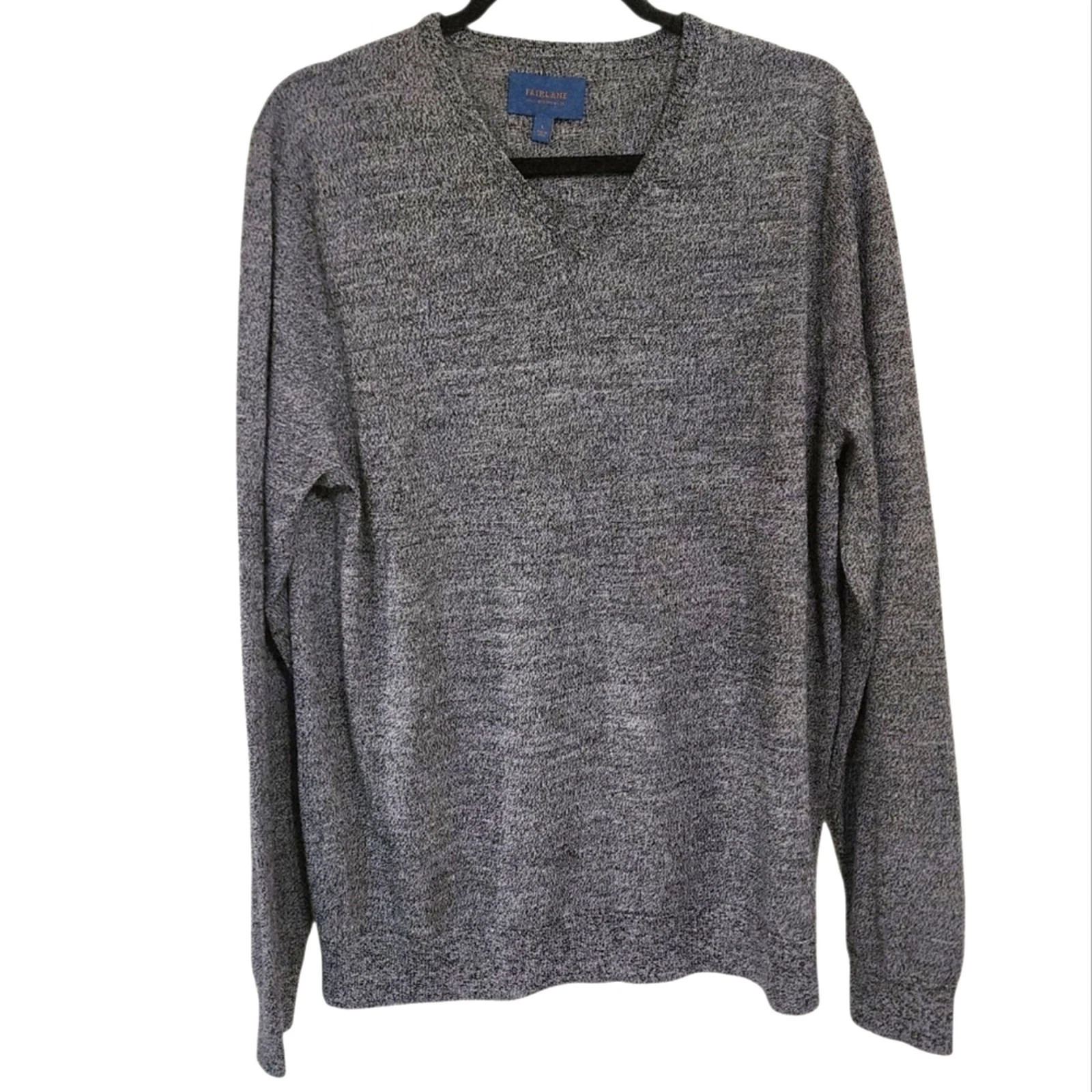 Fairlane Mens Sweater L Gray Merino Wool V-neck