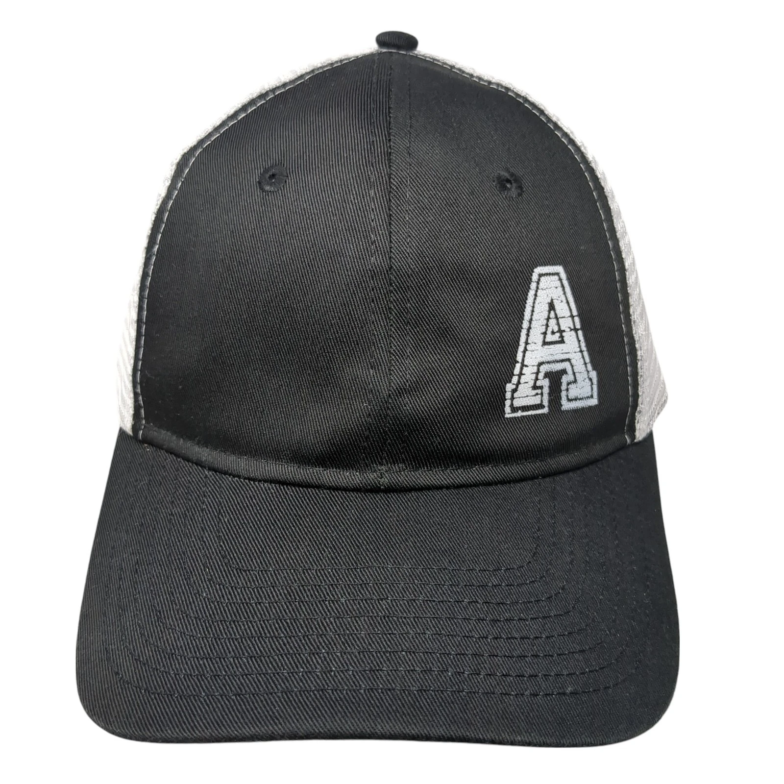 A Logo Snapback Trucker Hat Black One Size Adjustable Lightweight Mesh Back