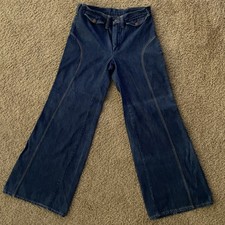 Vintage Bell Bottom Jeans Womens 70s Zip Front Pockets Orange Stitching 29x29