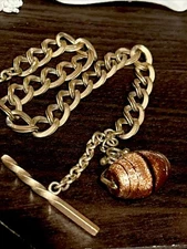 ANTIQUE 9K Gold Fill Goldstone Barrel Spinner Fob 1/10 GF Watch Chain T Bar 42g