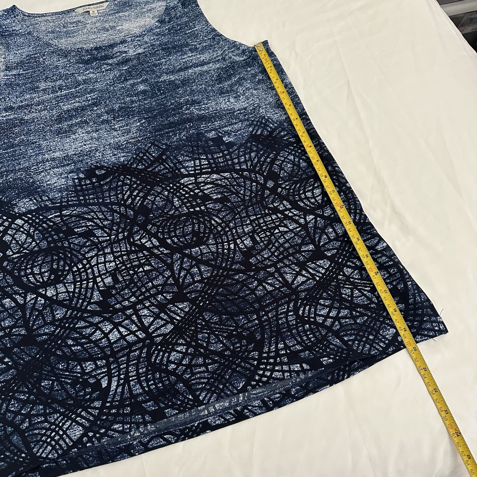 John Mark Top Shirt Blue Patterned Sleeveless Sz … - image 7