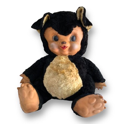 1950's Rushton Rubber Face Black Chubby Teddy Bear Large 16
