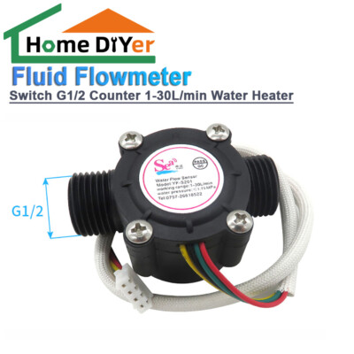 Water Flow Sensor Fluid Flowmeter Switch G1/2 Counter 1-30L/min Water Heater