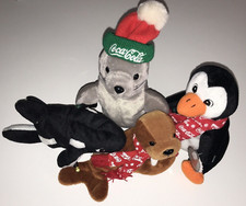 4 - Vintage Coca Cola 6" Plush Whale Walrus Seal  Penguin Bean Bag Stuffed NEW