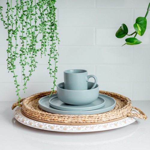 Everything Kitchens Modern Flat 8" Lunch Plates (Set of 4) | Dusty Blue - Picture 4 of 5