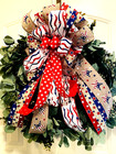 Patriotic Wreath Bow Only 12” x 22” Handmade Stars Stripes July 4th Veterans Day