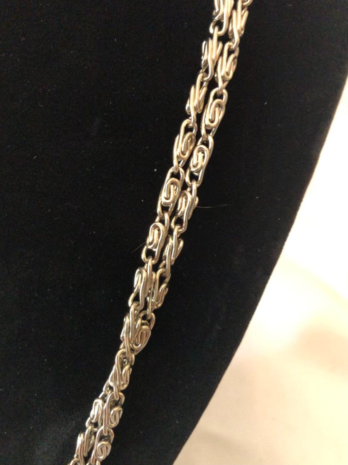 Vintage Two Layer Long Silver Chain Necklace - image 3