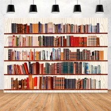 Library Bookshelf Backdrop 7x5ft Polyester Books Knowledge Bookshelf Wall Han...
