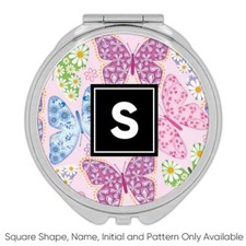 Gift Compact Mirror : Flower Printed Butterflies Pattern Chamomile Diy Scrapbook