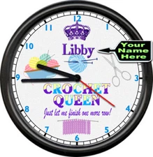 Personalized Name Crochet Queen Crocheting Crafting Room Art Sign Wall Clock