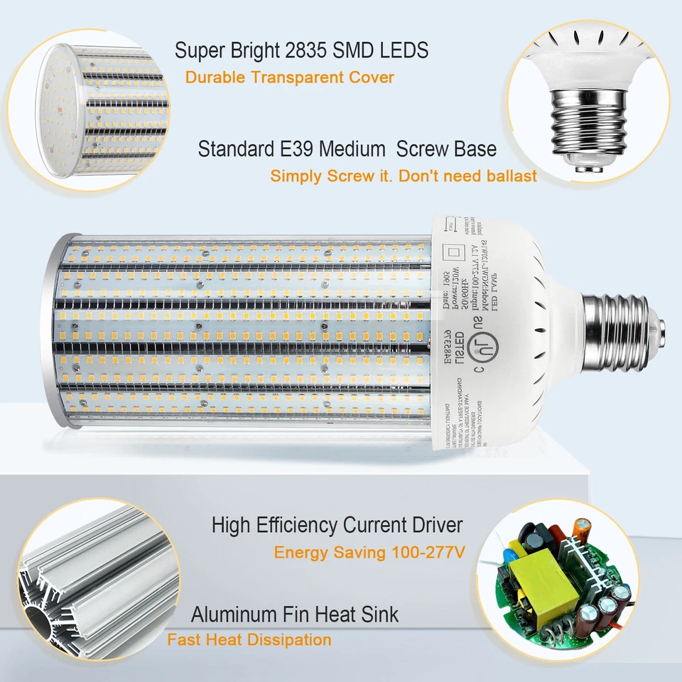 120W 480V LED Corn Light Bulb 6000K White Gas Station Light Retrofit Corn Lamp - Image 4 of 4