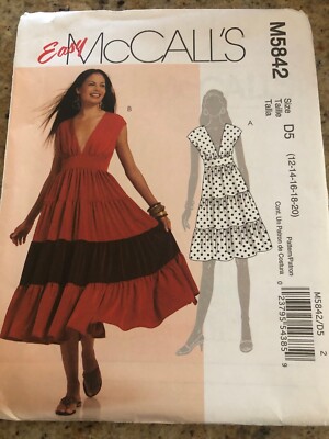  McCALL'S #M5842 - LADIES TWO LENGTH - TWO STYLE TIERED DRESS PATTERN 12-20 FF