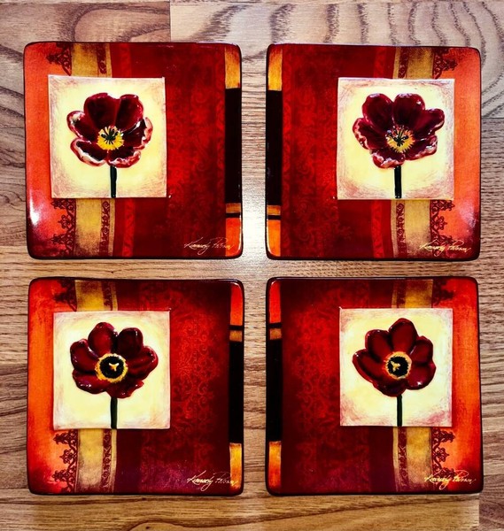 (4) MWW MARKET~FLORAL MEDITERRÁNEO~AMAPOLAS~APERITIVO~PLATOS DE APERITIVOS~4,5"~ÓXIDO~EXC