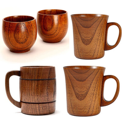 Vintage 1-2X Retro Crafted Wooden Milk Beer Mug Handmade Tea Beverage Drink Cup