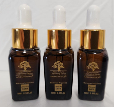 3-Bottles Moroccan Argan Oil 10ml For Hair and Face Skin Smooth and Healthy Hair