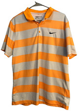 Nike Golf Standard Fit Mens Short Sleeve Orange Striped Polo Dri Fit Shirt Sz L