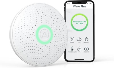Airthings 2930 Wave plus - Radon & Quality Monitor ,  Battery Powered (CO2 ,  VO