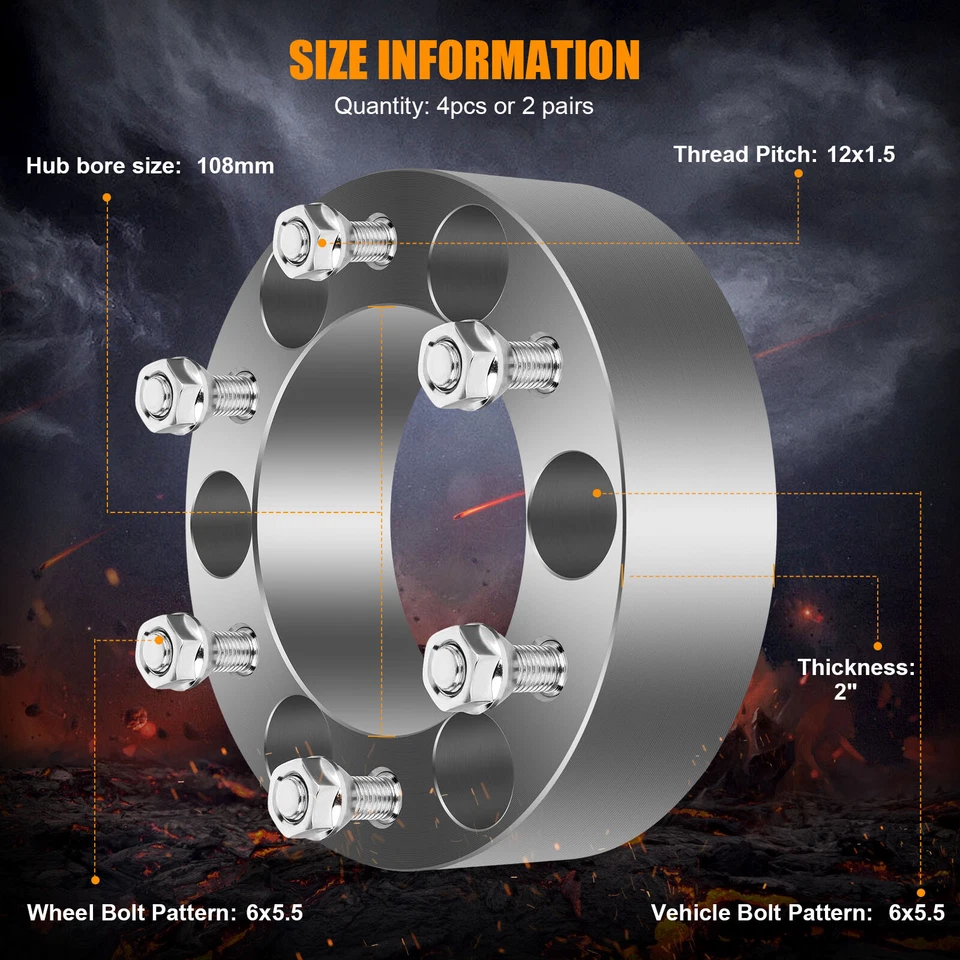 4 piezas tacos espaciadores de rueda 2" 500 mm 6x5,5 12x1,5 para GMC Canyon 2004-2012 Foto 2 de 4