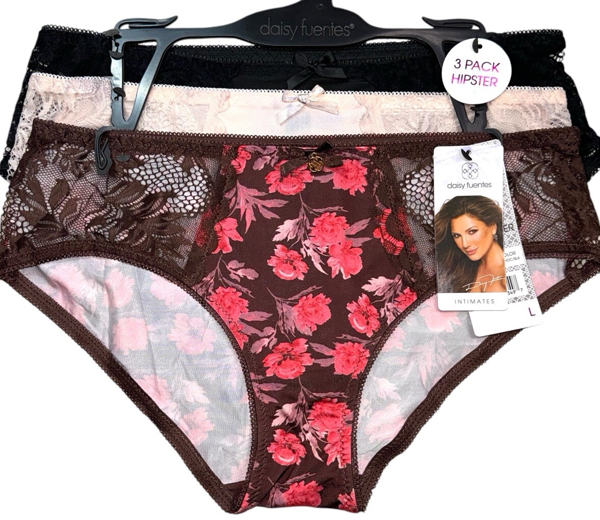 DAISY FUENTES Women’s 3-Pair Lace Hipster Underwear Panties Polyester Size L